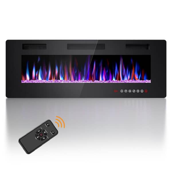 50 in. Wall Mount Low Noise Electric Fireplace with Remote Control and Touch Screen, Multi Color Flame in Black