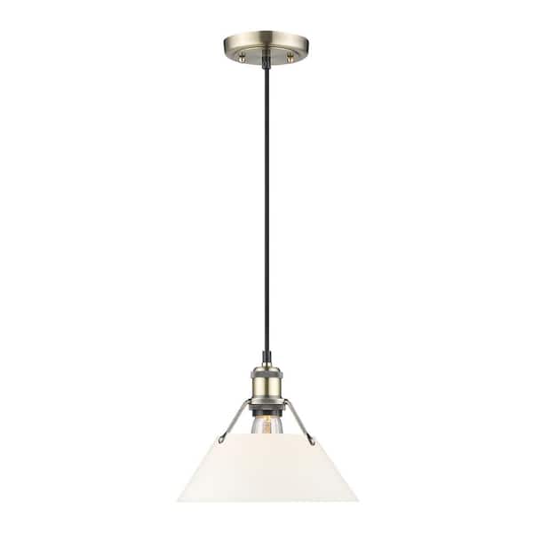 Golden Lighting Orwell 100-Watt 1-Light Aged Brass and Opal Glass Pendant Light