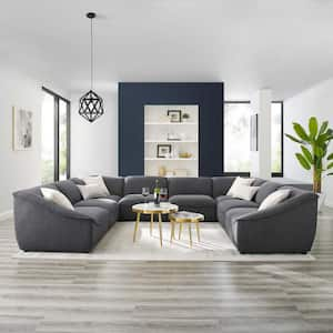 Comprise 8- Piece Charcoal Fabric Upholstery U-shape Symmetrical Sectionals Sofa