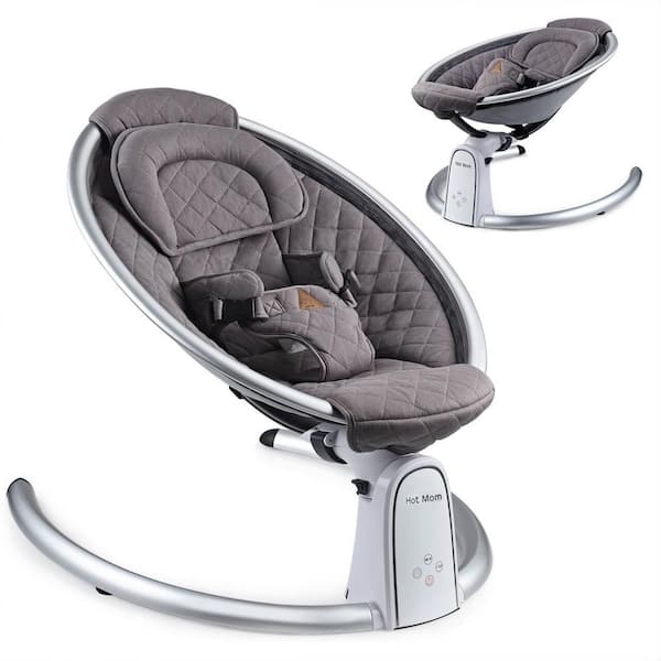 26.77 in. W Gray Electric Baby Rocking Chair w/ Bluetooth, Auto Rocking and Music,Intelligent Timer and LED Touch Screen