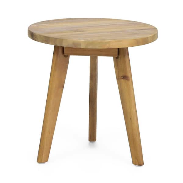 15.75'' Brown Acacia Wood Round Outdoor Side Table