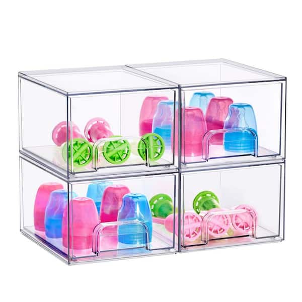 Clear Acrylic Pull-Out Organizer, Small Stackable Storage Drawers, 4 Pack Plastic Organizer Bins