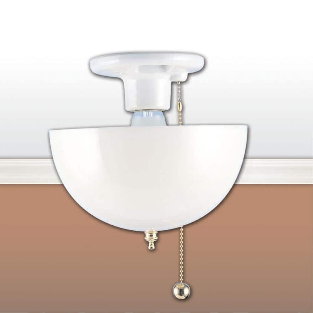 White Acrylic Dome Clip-On Lamp Shade with Brass Finial