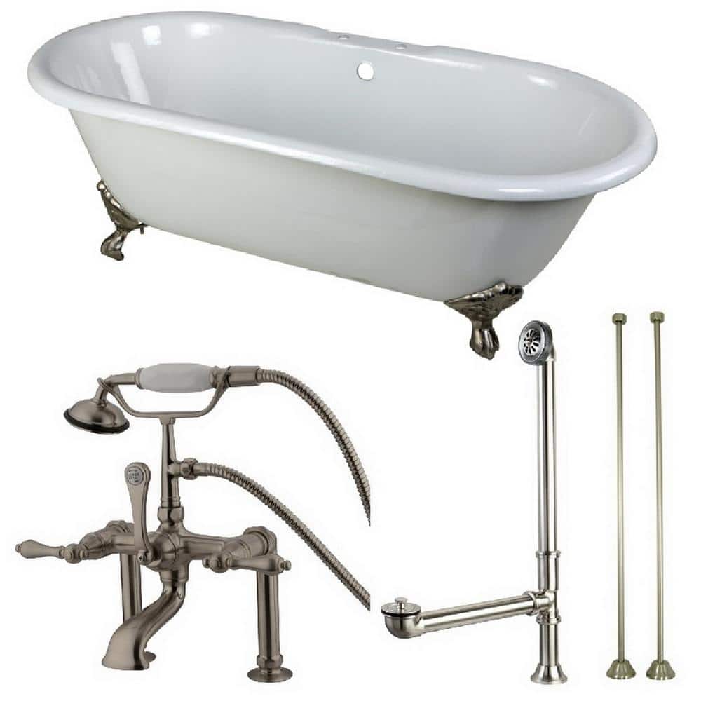 Classic Double Ended 66 in. Cast Iron Clawfoot Bathtub in White and Faucet 