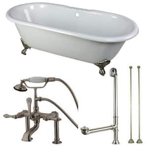 Classic Double Ended 66 in. Cast Iron Clawfoot Bathtub in White and Faucet Combo in Brushed Nickel
