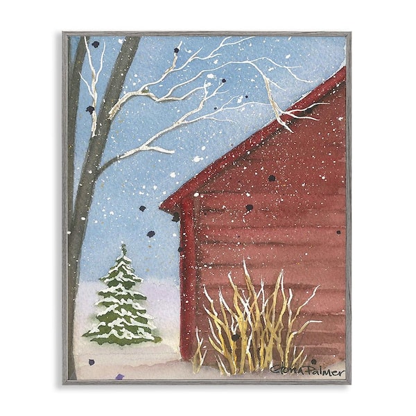 Stupell Industries Winter Snowy Cabin by Gloria Palmer 1 Piece Framed Graphic Print Nature Poster Art Print 20 in. x 16 in.