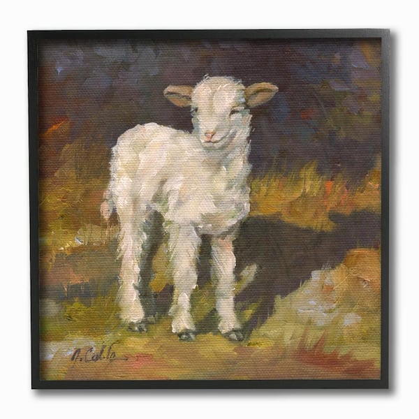 The Stupell Home Decor Soft and Sweet Baby Lamb and Shadow Oil Painting Framed Texturized Art, Size: 12 x 12
