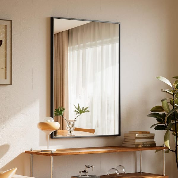 Black 26 in. W x 38 in. H Modern Rectangular Aluminum Framed Vanity Mirror Wall Mirror