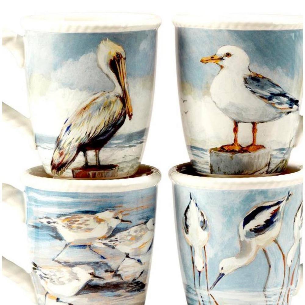 Blue Ceramic 20 oz. Coastal Shorebirds Mugs Set