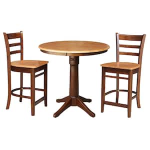 3-Piece 36 in. Espresso/Cinnamon Solid Wood Round Table with 2-Side Stools