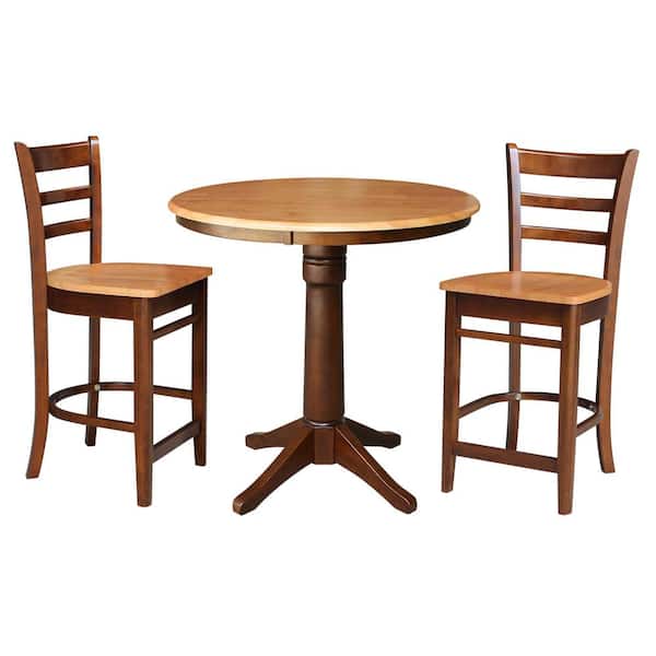International Concepts 3-Piece 36 in. Espresso/Cinnamon Solid Wood Round Table with 2-Side Stools