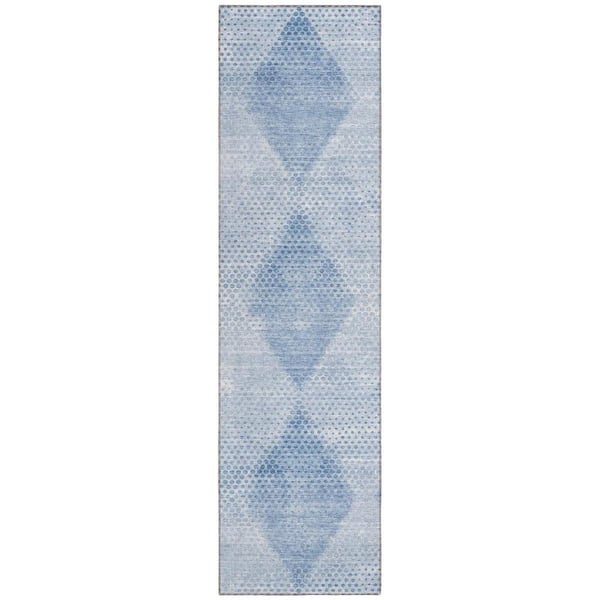 HomeRoots Blue 2 ft. x 8 ft. Woven Geometric Runner Indoor/Outdoor Area Rug