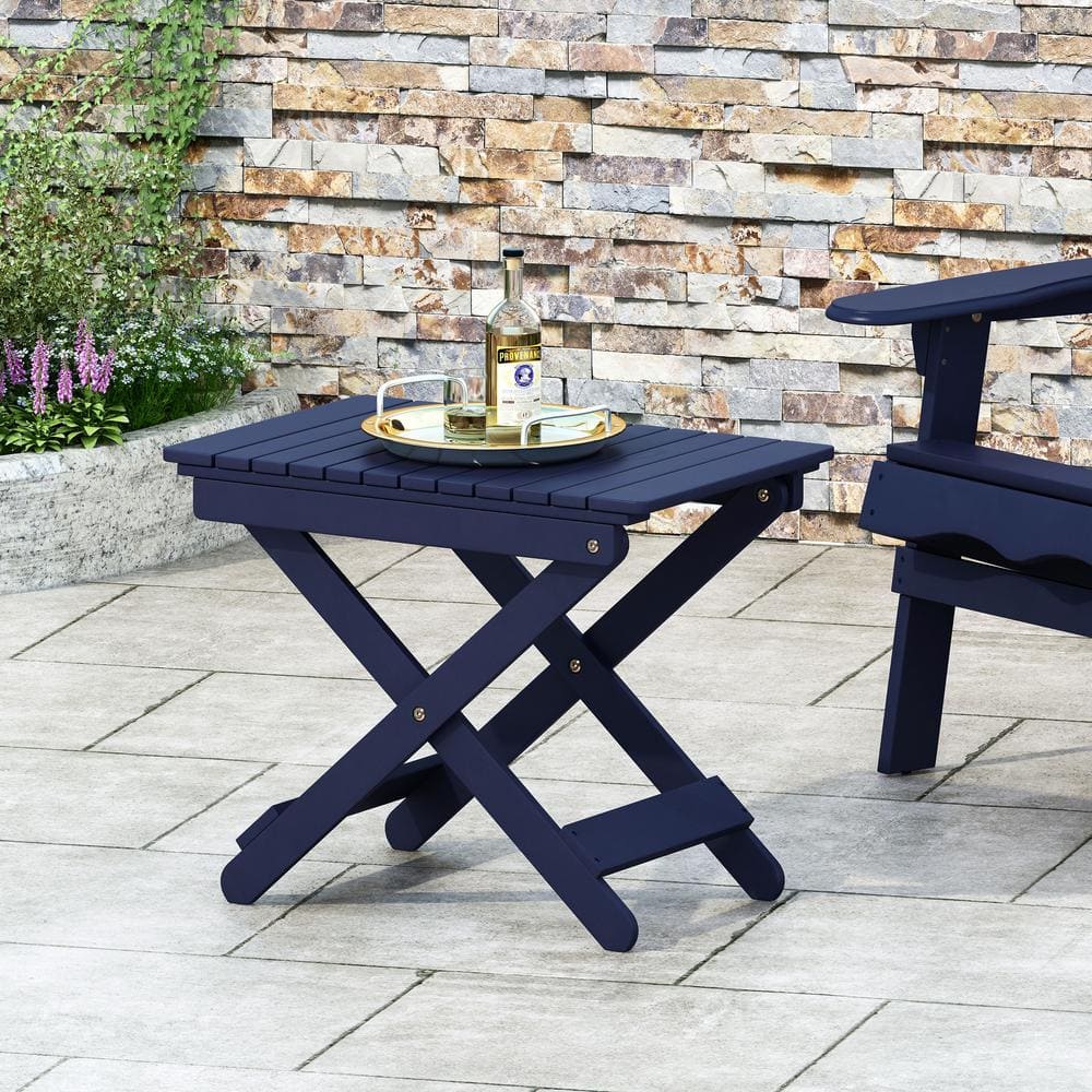 Outdoor Folding Wooden Side Table Durability and Convenience, Navy Blue