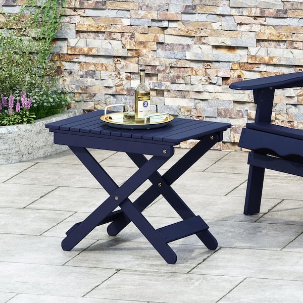 Unbranded Outdoor Folding Wooden Side Table Durability and Convenience, Navy Blue