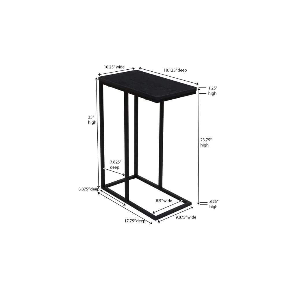 Black Oak and Metal C-Shaped Rectangular Side Table