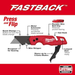 FASTBACK Folding Utility Knife with Blade Storage and General Purpose Blade