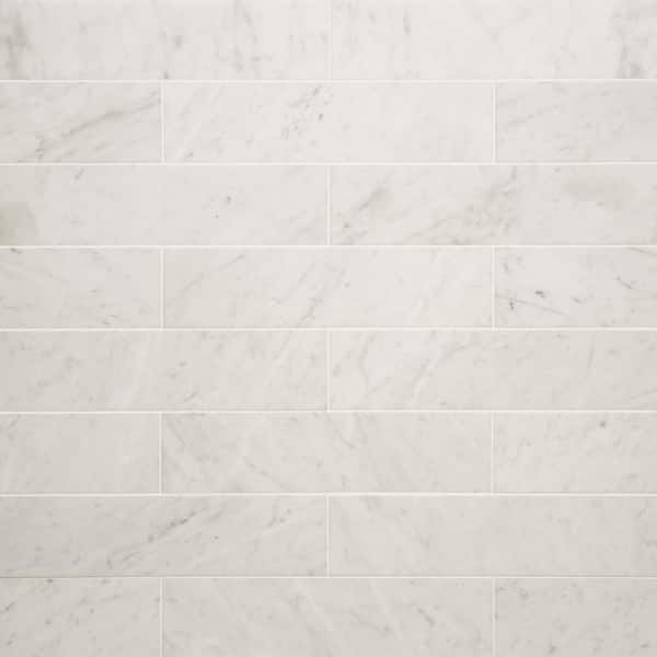 White Carrara 3 in. x 12 in. Honed White Carrara Marble Floor Subway Tile (5 sq. ft./Case)