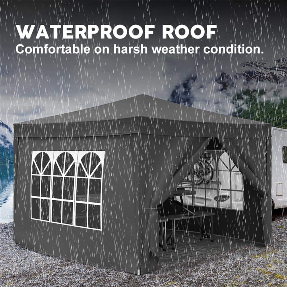 10 ft x 10 ft Black Waterproof Folding Canopy Tent with Sidewalls and Carry Bag