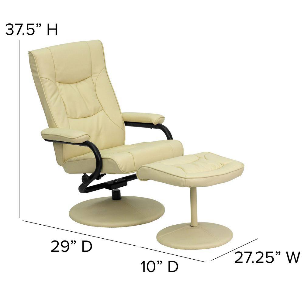 Cream Leather Swivel Recliner with Ottoman and Metal Base