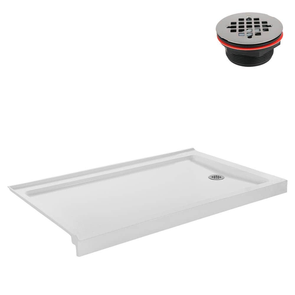 60'' Glossy White Rectangular Acrylic Shower Base with Right Hand Drain