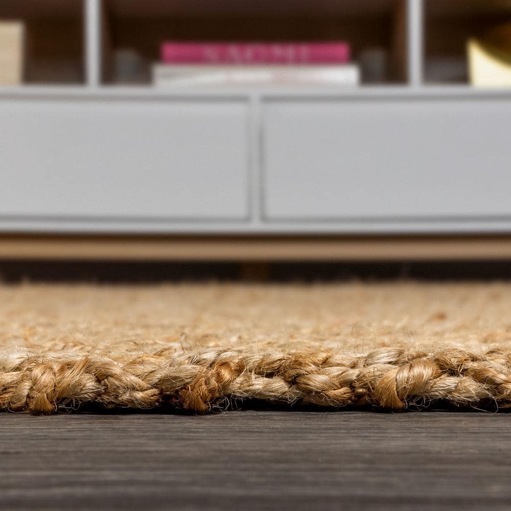 Ivory Herringbone Handwoven Jute 8' x 10' Reversible Area Rug