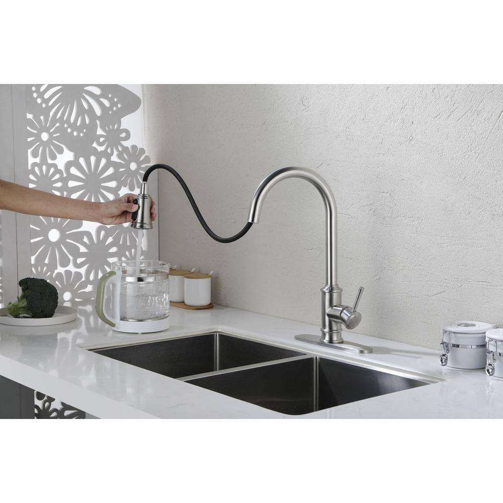 High Arc Brushed Nickel Single Handle Kitchen Faucet with Pull-out Spray