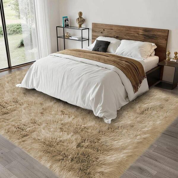 iliebe Sheepskin Faux Fur Beige 5 ft. x 7 ft. Cozy Fluffy Rugs