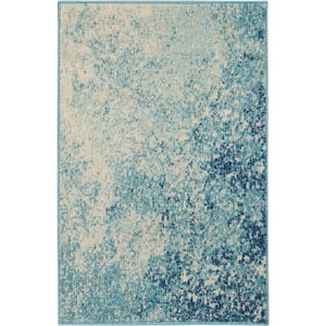 Passion Navy Light Blue 2 ft. x 3 ft. Abstract Contemporary Kitchen Area Rug