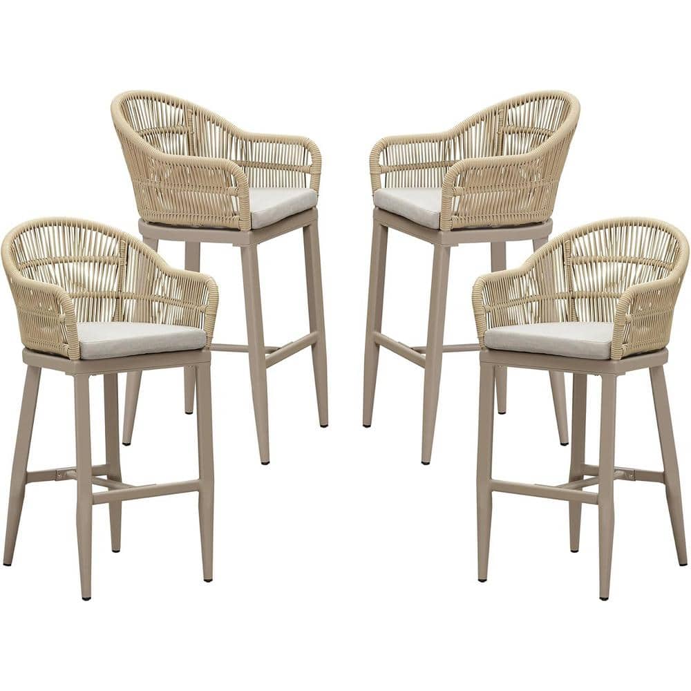 Modern Aluminum Rattan Bar Height Outdoor Bar Stool with Back and Beige Cushion (4-Pack) price history on PriceWatchPro