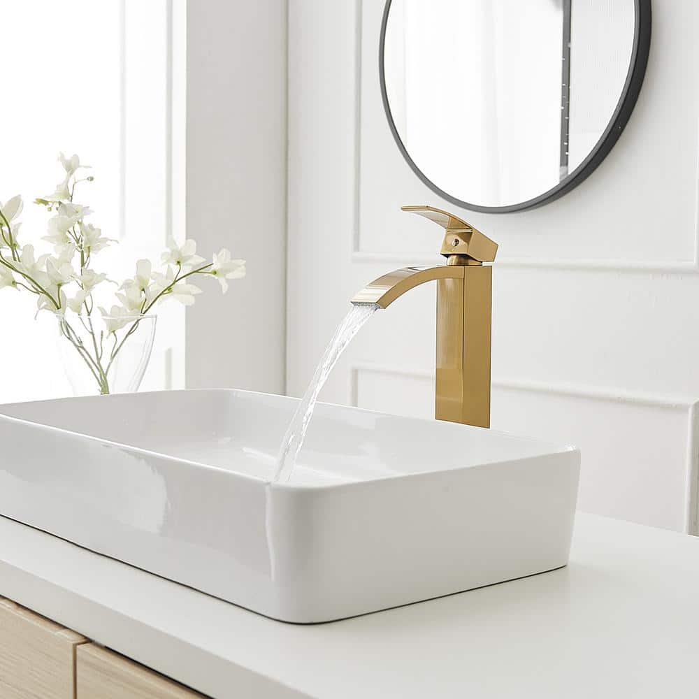 Brushed Gold Single Handle Waterfall Vessel Sink Faucet