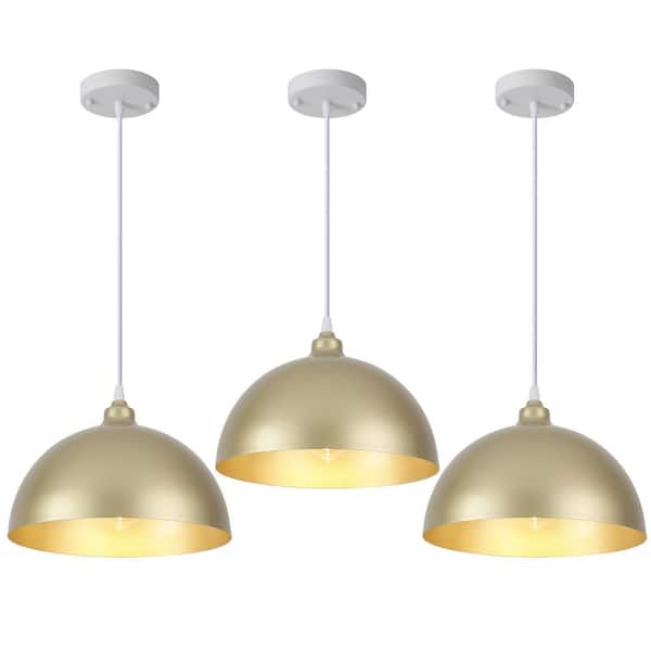 3-Light Gold Dome Pendant Light Fixture Hanging Ceiling Chandelier with Metal Cover for Kitchen Island