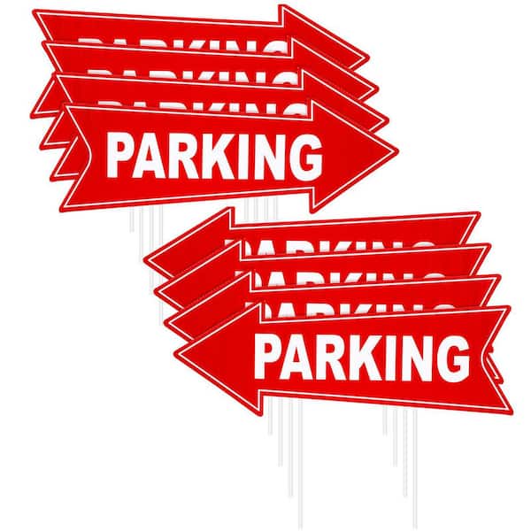 8 Pack 17 in. x 6 in. Corrugated Plastic Red White Directional Arrow Parking Signs with Stakes for Outdoor Event