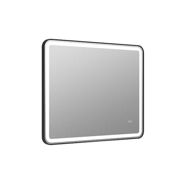 ANGELES HOME 40 in. W x 32 in. H Rectangular Aluminum Framed Wall Mount LED Light Bathroom Vanity Mirror in Matte Black, Round Corner