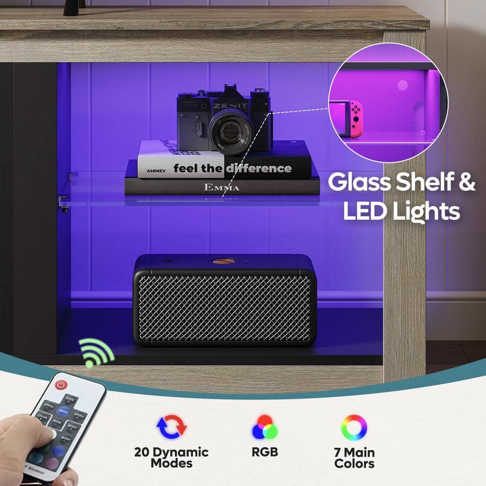 Wash Grey Electric Fireplace TV Stand with LED Lights for 75" TV
