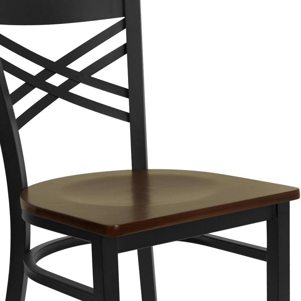 Hercules Series Black Cross Back Metal Chair with Mahogany Wood Seat
