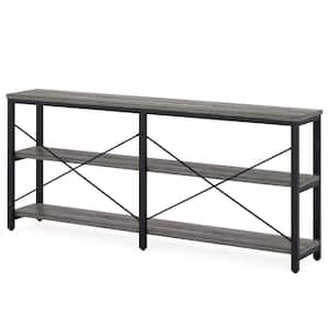 Turrella 70.8 in. Gray Rectangle Wooden Console Table Extra Long TV Console with 3 Tiers Storage Shelves