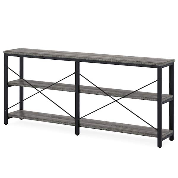 BYBLIGHT Turrella 70.8 in. Gray Rectangle Wooden Console Table Extra Long TV Console with 3 Tiers Storage Shelves