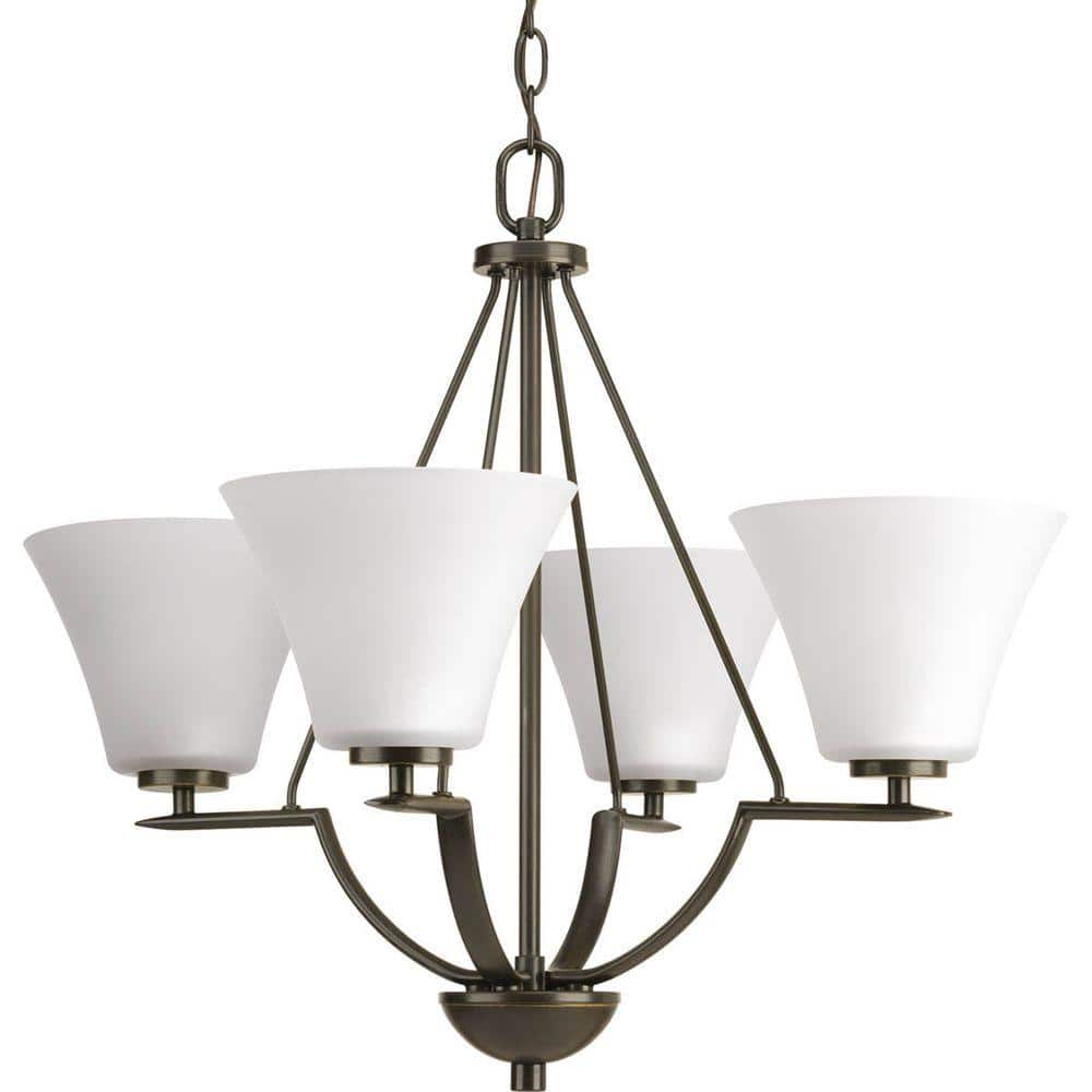 Bravo Antique Bronze 4-Light Chandelier with White Etched Glass