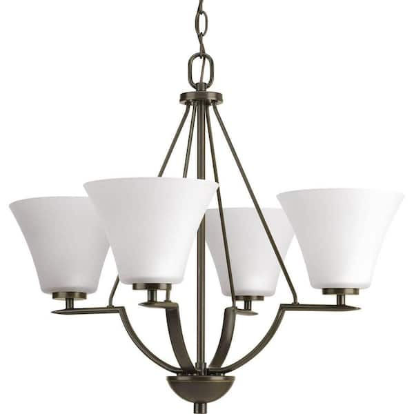 Progress Lighting Bravo Collection 4-Light Antique Bronze Etched Glass Modern Chandelier Light