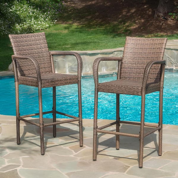Unbranded Hot Seller Versatile Practical Wicker Outdoor Bar Stool for Porch, Balcony, Weight Capacity 400 lbs. Brown(2-Pack)