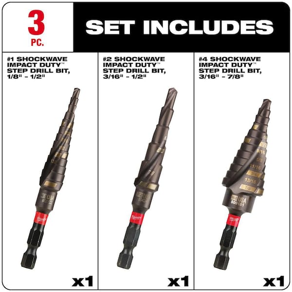 Milwaukee SHOCKWAVE Impact Duty Titanium Step Bit Kit (3-Piece) 48
