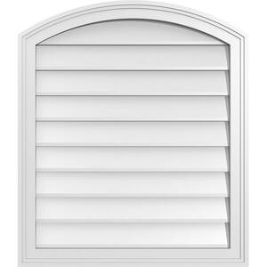 26 in. x 30 in. Arch Top Surface Mount PVC Gable Vent: Functional with Brickmould Frame