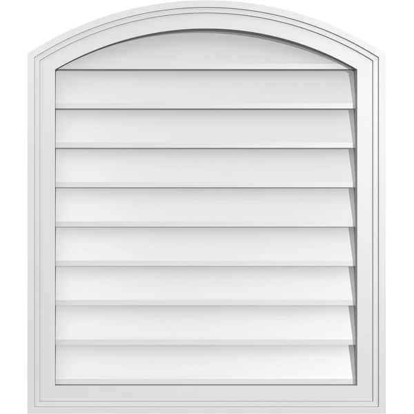 Ekena Millwork 26 in. x 30 in. Arch Top Surface Mount PVC Gable Vent: Functional with Brickmould Frame