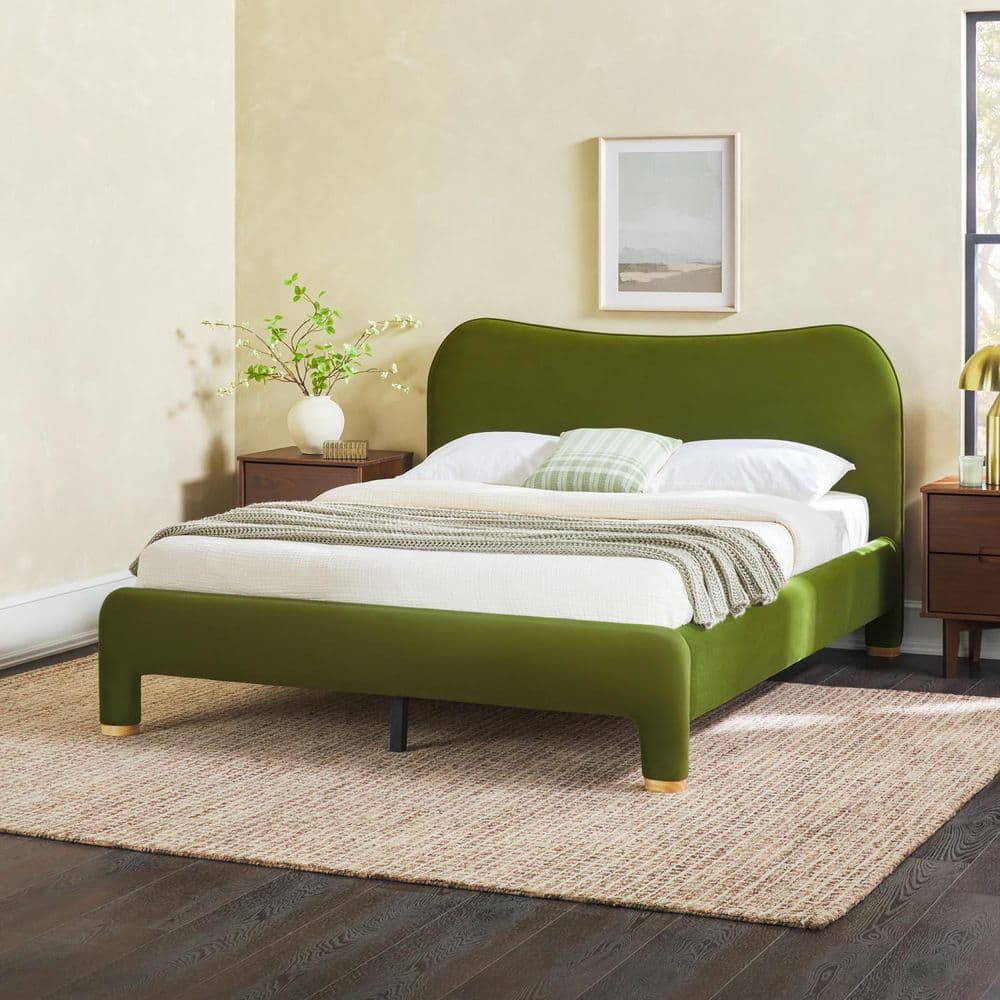 Walker Edison Furniture Company Chantelle Green Velvet MDF Frame