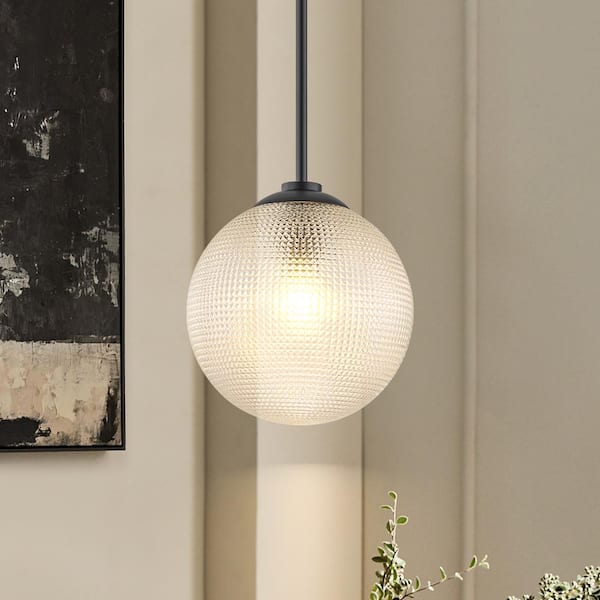 Carol 1-Light 9.8 in. Black Modern Textured Glass Globe Pendant Light for Elegant Interiors