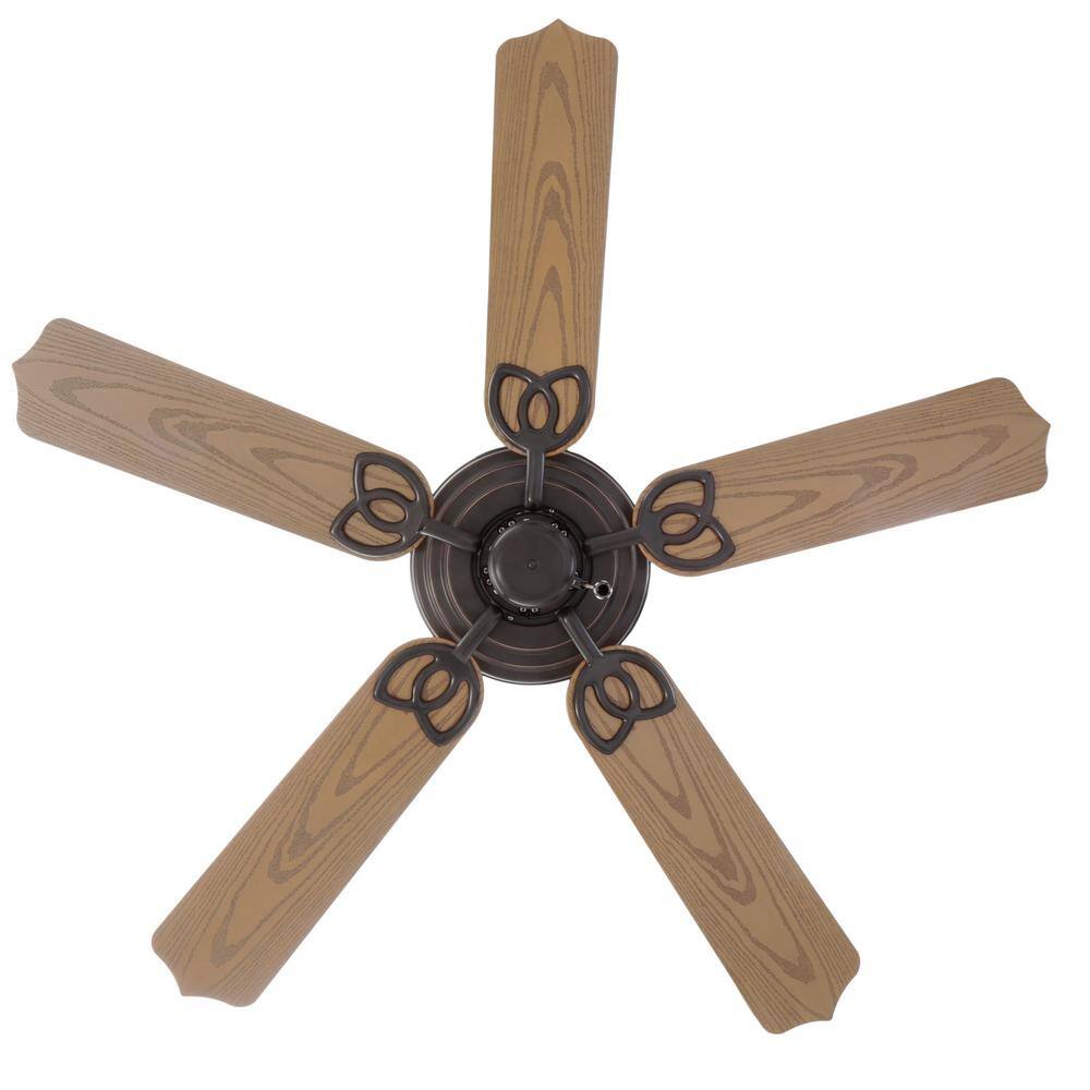 Antique Bronze 52" 5-Blade Indoor/Outdoor Ceiling Fan with Oak Blades
