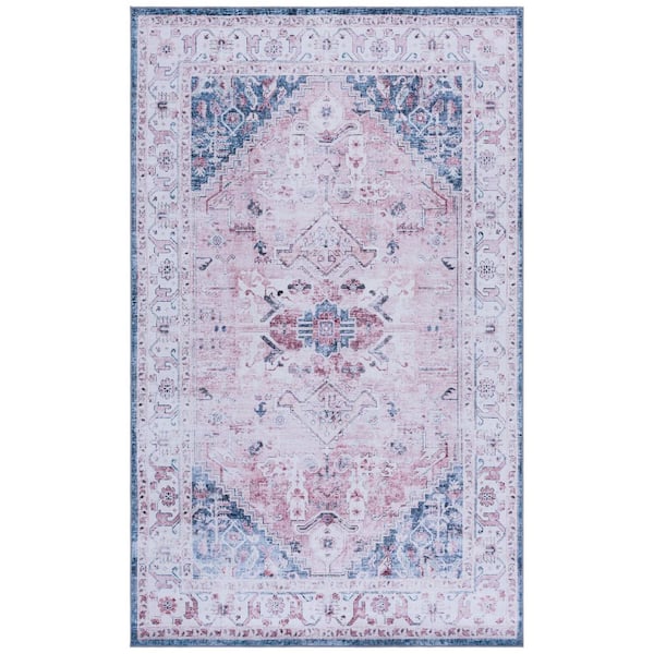 SAFAVIEH Tucson Light Pink/Blue  6 ft. x 9 ft. Machine Washable Aztec Medallion Distressed Area Rug