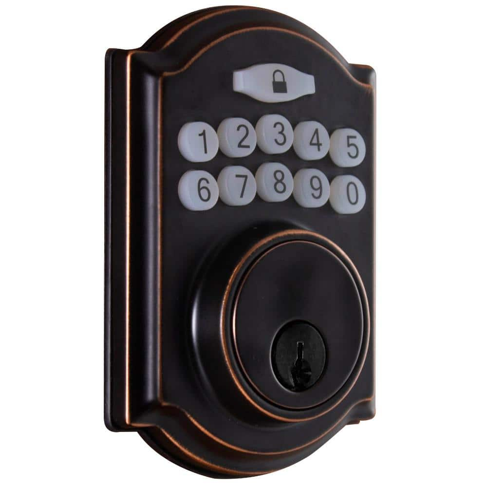 Defiant Castle Aged Bronze Single Cylinder Electronic Keypad Deadbolt ...