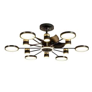 49 in. 12-Light Black LED Ceiling Fan with Light and Remote, Indoor Modern Chandelier Ceiling Fan with Starry Pattern