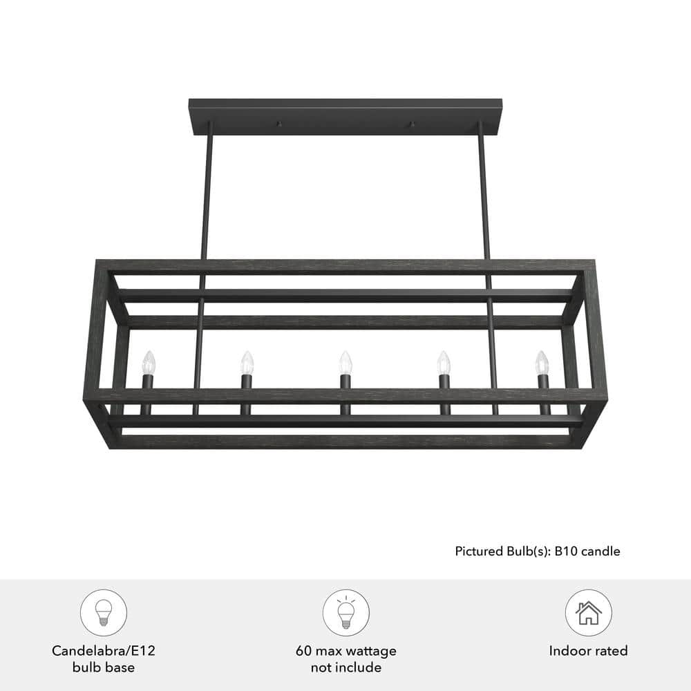 Matte Black 40" Linear Chandelier with Candle Bulbs